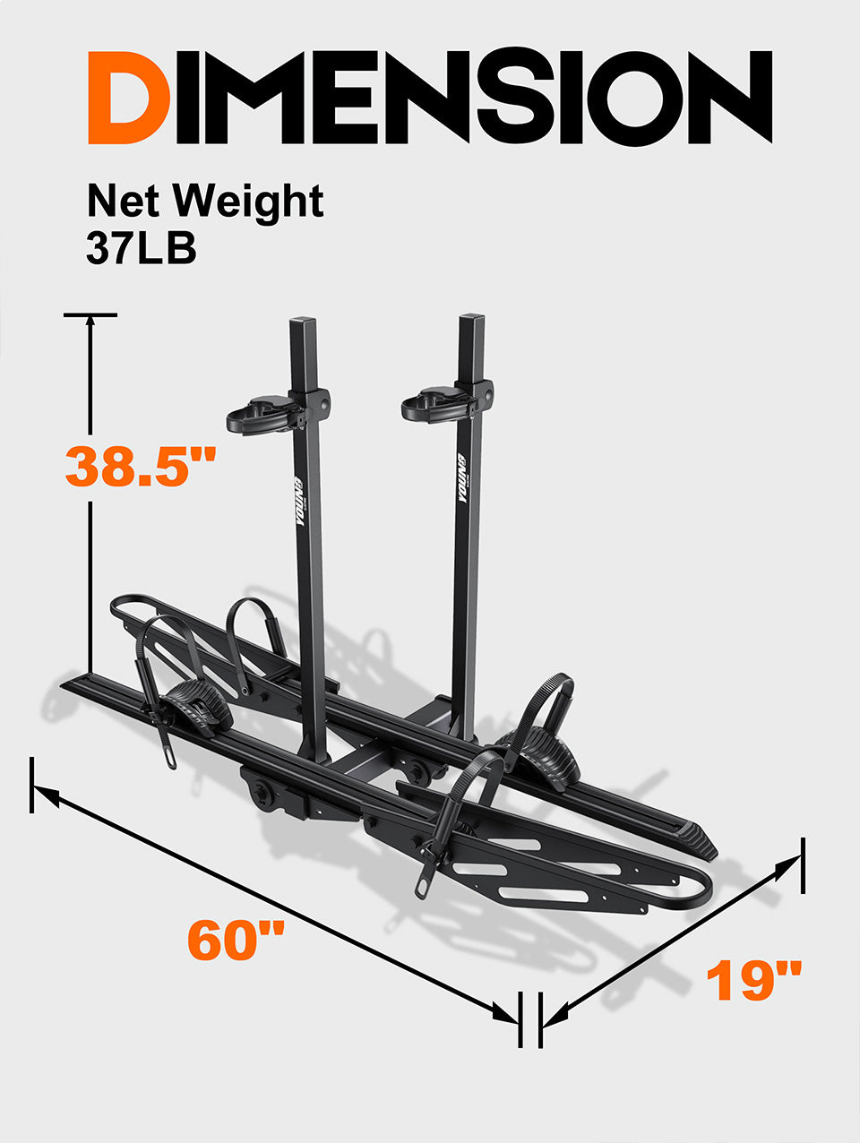 Add-On Bike Rack Extension for 4187 E-Bike Rack, 100 LBS Capacity for 2 Bikes, Fits 5" Fat Tire, Steel-Aluminum Build — NOT a Standalone Rack, Frame Extension Only