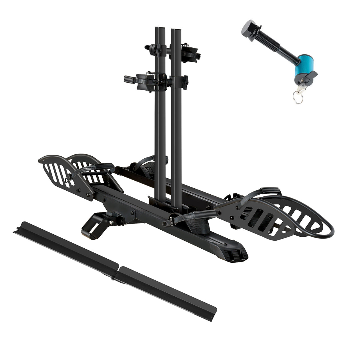 2-Bike Hitch E-Bike Rack, Easy Fold and Tilt, Heavy Duty with Ramp and Lock