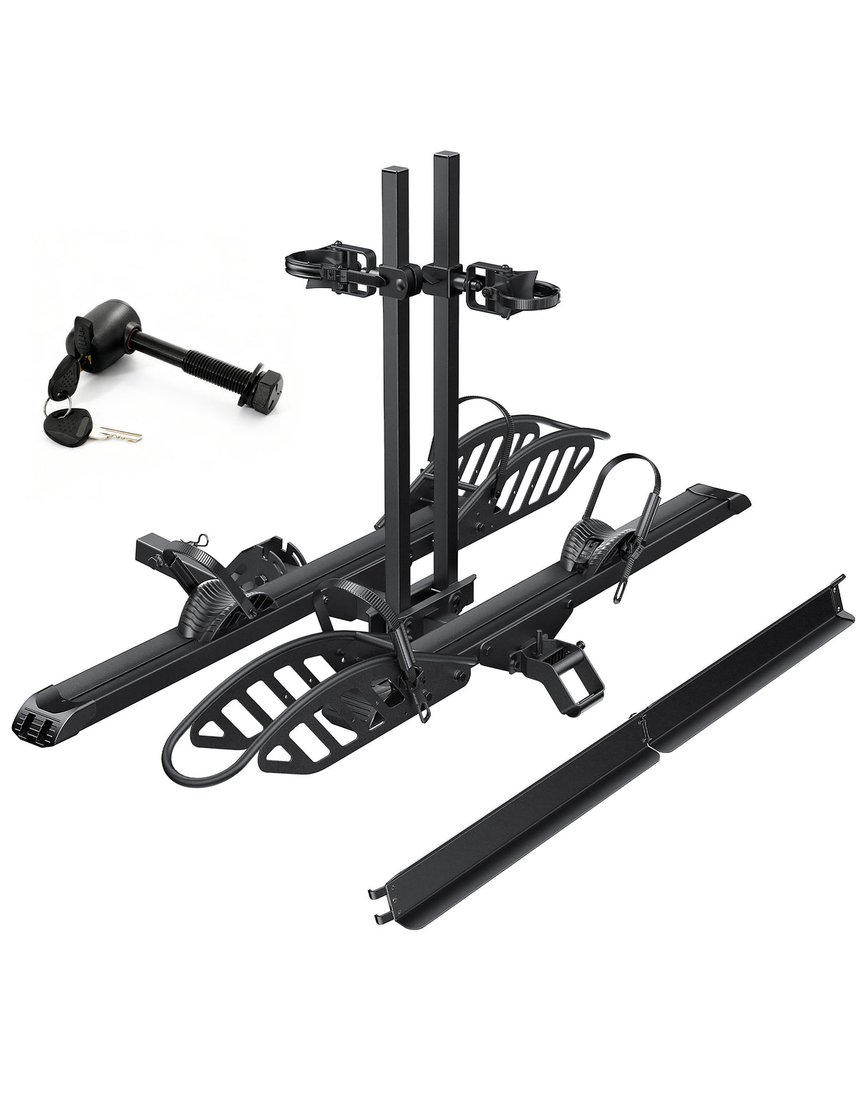 2-Bike Hitch E-Bike Rack, Easy Fold and Tilt, Heavy Duty with Ramp and Lock