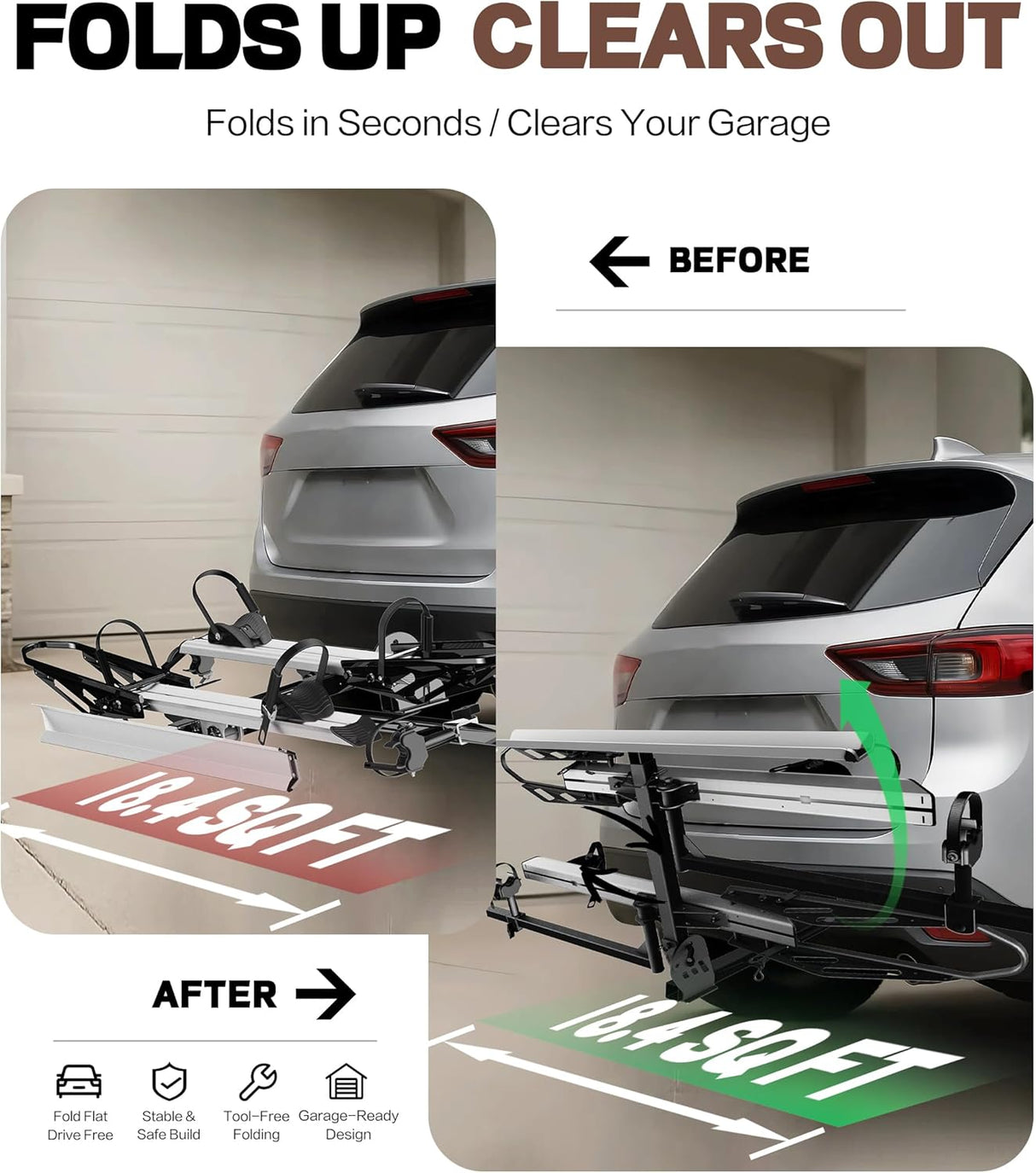 2-Bike Hitch E-Bike Rack with Ramp, Foldable, 200 LBS Capacity, Complete Rock Package with Lock, Cover