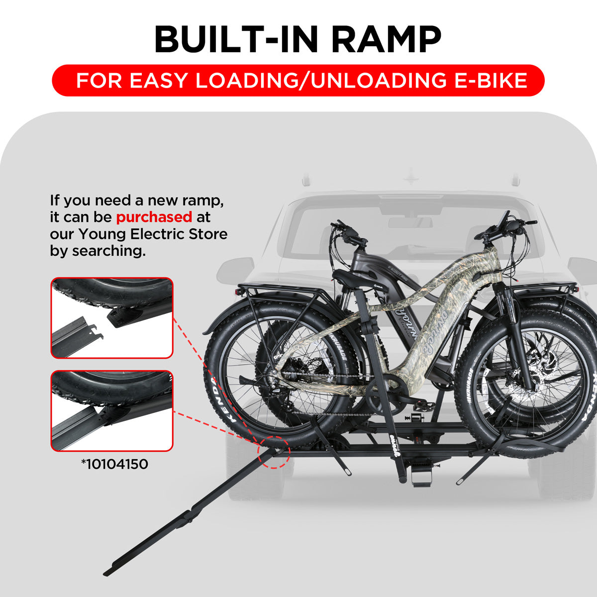 2-Bike Hitch Electric Bike Rack with Ramp, Folding Fat Tire E-Bike Carrier, 200 LBS Capacity, Fits 2'' Receiver