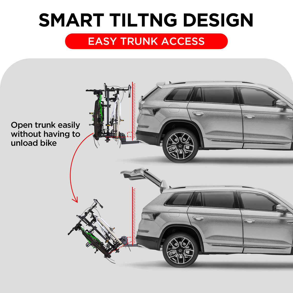 2-Bike Hitch Rack, Fat Tire Bike Carrier for Step-Through Bikes, Folding Design, Fits 2'' Receiver, 200 lbs Capacity