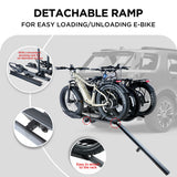 3-Bike Hitch E-bike Rack with Ramp, Fat Tire Electric Bike Carrier, 250 LBS Capacity, Fits 2'' Receiver