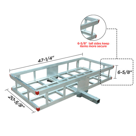 500lb Heavy-Duty Aluminum Cargo Carrier, 2 Inch Receiver Luggage Basket with Reflectors, Rust-Resistant and Wide Compatibility