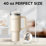 40oz Tumbler with Handle and Straw, Stainless Steel Leakproof Insulated Mug, Crystal Cream