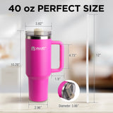 40oz Tumbler with Handle and Straw, Stainless Steel Leakproof Insulated Mug, Fuchsia