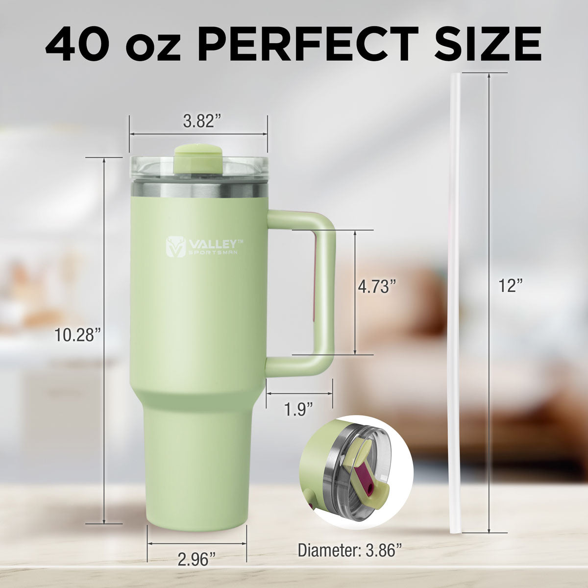 40oz Tumbler with Handle and Straw, Stainless Steel Leakproof Insulated Mug, Mint Green