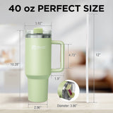 40oz Tumbler with Handle and Straw, Stainless Steel Leakproof Insulated Mug, Mint Green