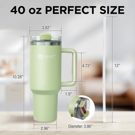 40oz Tumbler with Handle and Straw, Stainless Steel Leakproof Insulated Mug, Mint Green