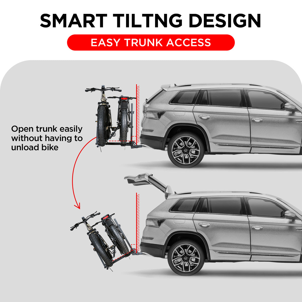 2-Bike Hitch Electric Bike Rack, Folding Fat Tire E-Bike Carrier, 200 LBS Capacity, Fits 2'' Receiver