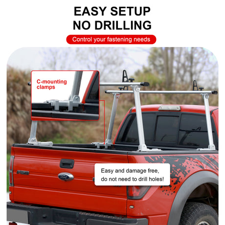 Universal Aluminum Truck Rack, 800 LBS Capacity, Two-Bar Set