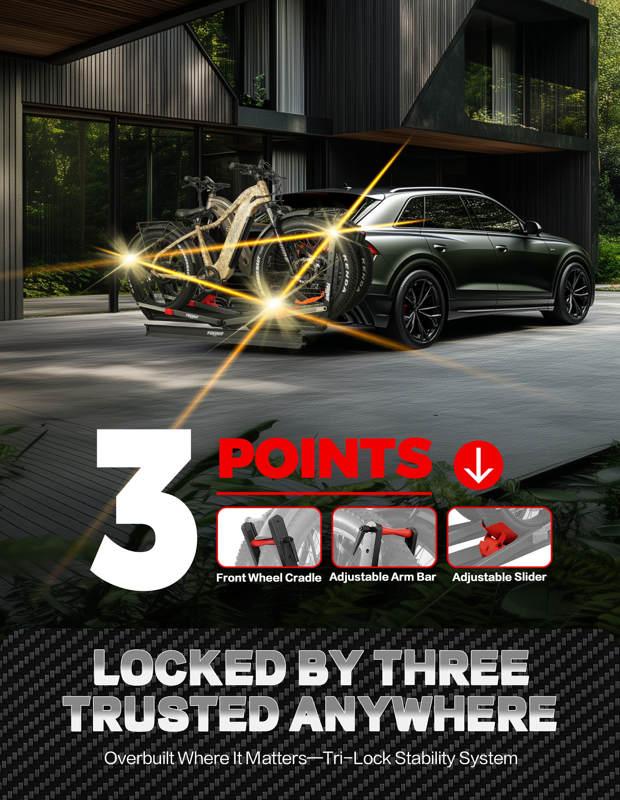 200lbs Capacity Tire-Clamp E-bike Rack with Ramp