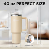 40oz Tumbler with Handle and Straw, Stainless Steel Leakproof Insulated Mug, Rose Quartz