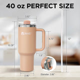 40oz Tumbler with Handle and Straw, Stainless Steel Leakproof Insulated Mug, Beige Rose