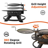 47" Steel Round Fire Pit with BBQ Grate for Patio Outdoor, Wood Burning Firepit