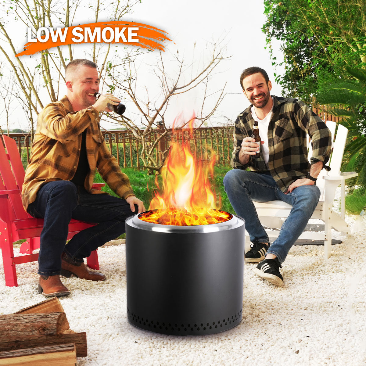 19 Inch Smokeless Fire Pit, Portable Outdoor Firepit for Camping, Stainless Steel, Black