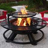 47" Steel Round Fire Pit with BBQ Grate for Patio Outdoor, Wood Burning Firepit