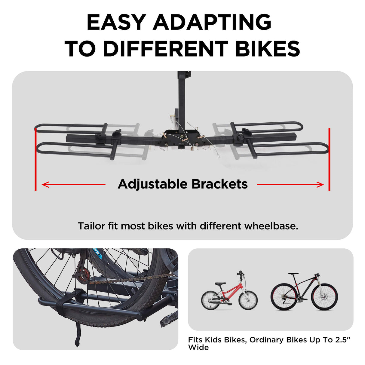 2-Bike Hitch Bike Rack, Pin Clip Folding Bike Carrier, 80 LBS Capacity, Fits 2'' and 1.25'' Receiver