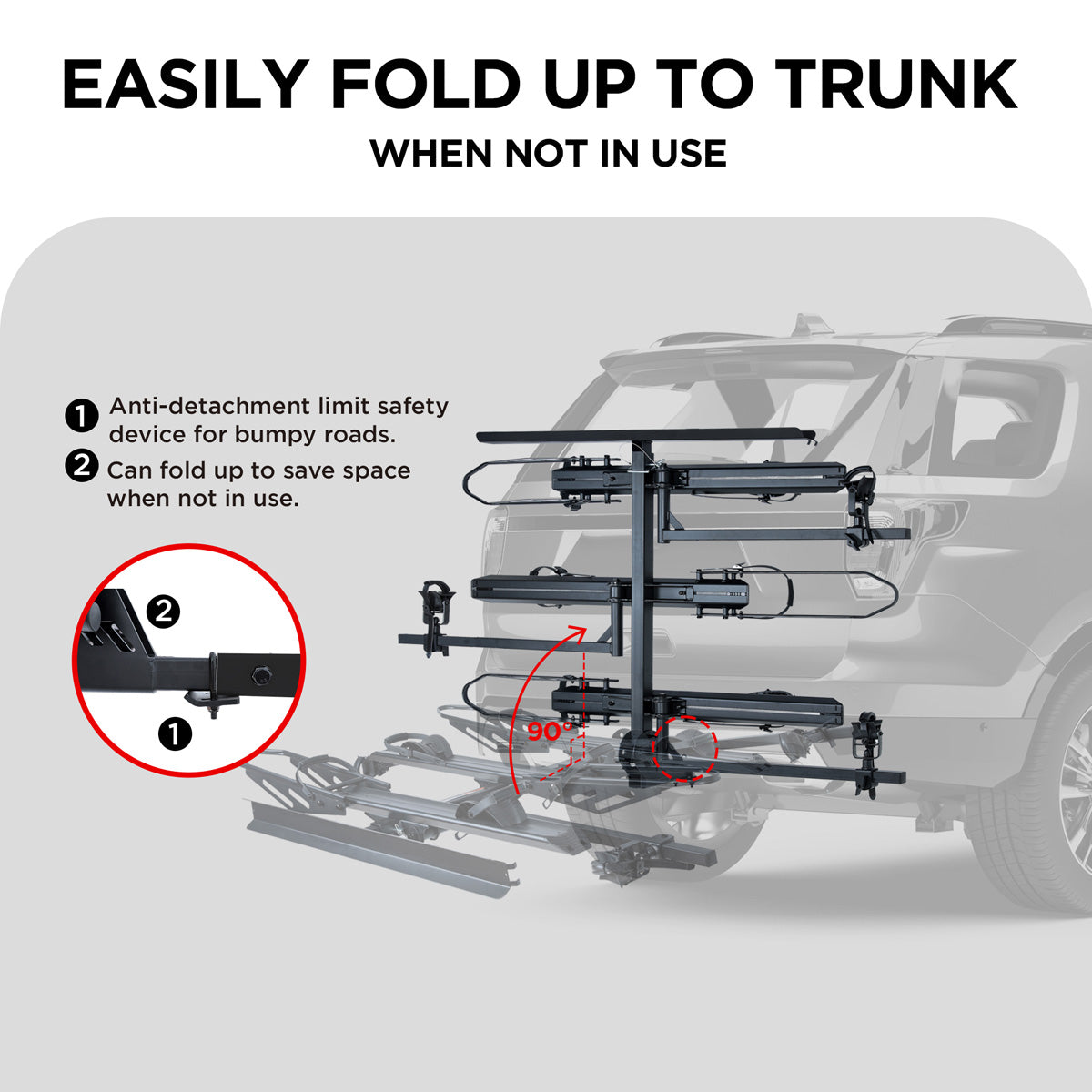 3-Bike Hitch E-bike Rack with Ramp, Fat Tire Electric Bike Carrier, 250 LBS Capacity, Fits 2'' Receiver