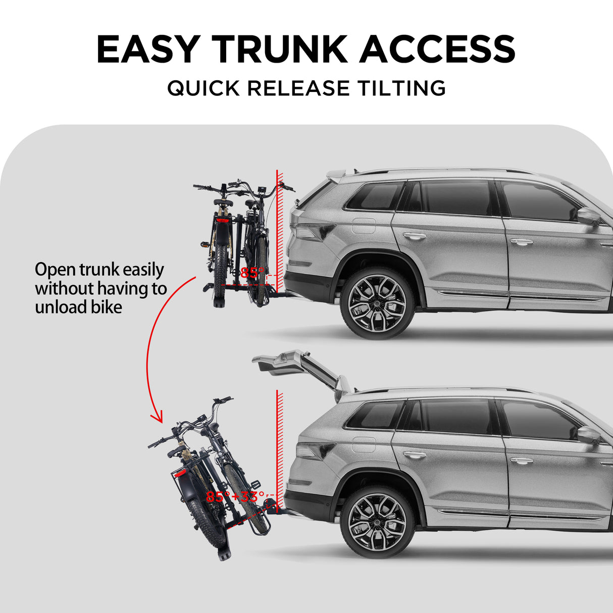 2-Bike Hitch E-Bike Rack, EZ-Fold Electric Bike Carrier for Cars, SUVs, Trucks, Trailers, and RVs