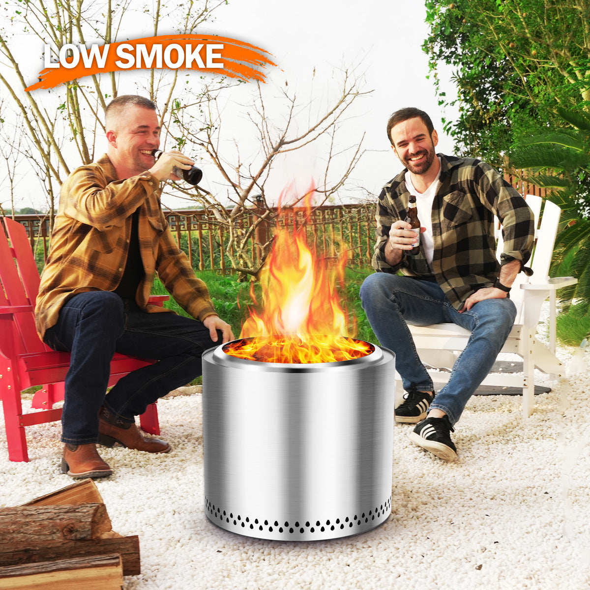 Premium 19" Stainless Steel Smokeless Fire Pit - Portable & Easy to Clean - Silver