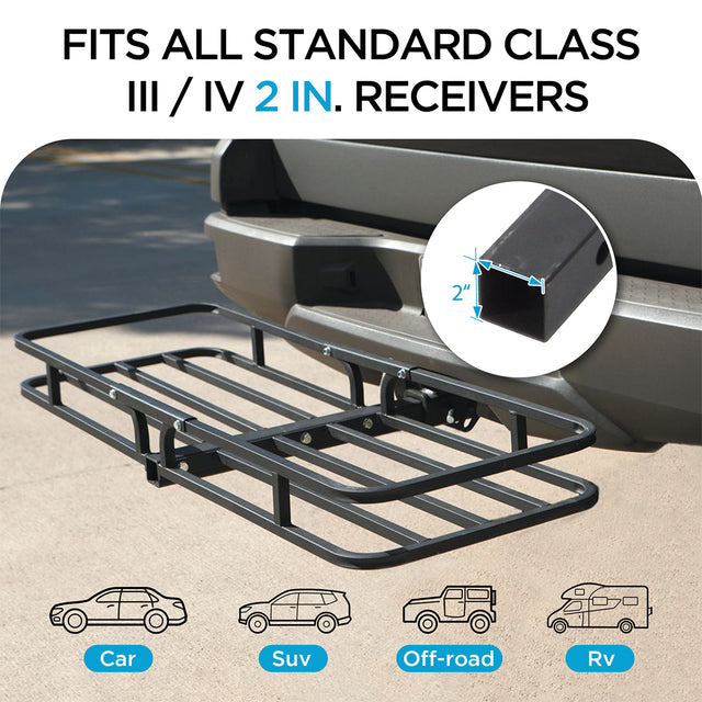 500 LBS Hitch Cargo Carrier, Heavy Duty Steel  Cargo Basket, Fits 2" Receivers,  53.5" x 19.5" x 4", Heat-Resistant, Durable, Easy Assembly