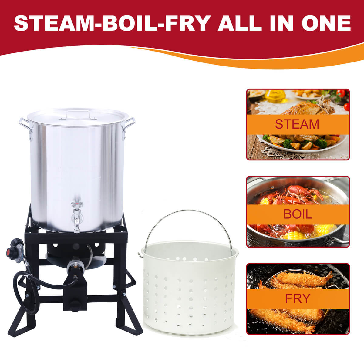 36 Qt. Turkey Deep Fryer Pot, Outdoor Turkey Boiler With Drain Spout & Propane Burner