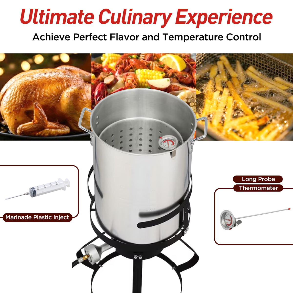 30 Qt. Turkey Deep Fryer Pot, Outdoor Turkey Boiler With Drain Spout & Propane Burner