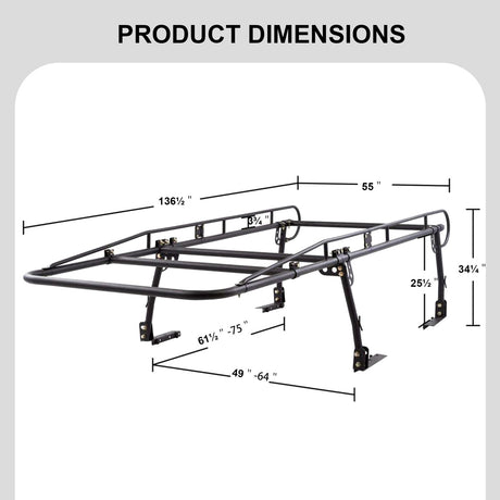 Universal Heavy-duty Steel Pickup Truck Ladder Rack, 800 LBS Capacity