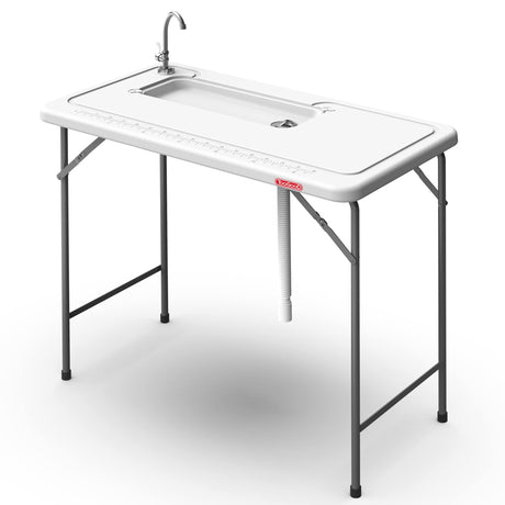 Folding Fish Cleaning Table with Sink, with 31' Ruler Integrated