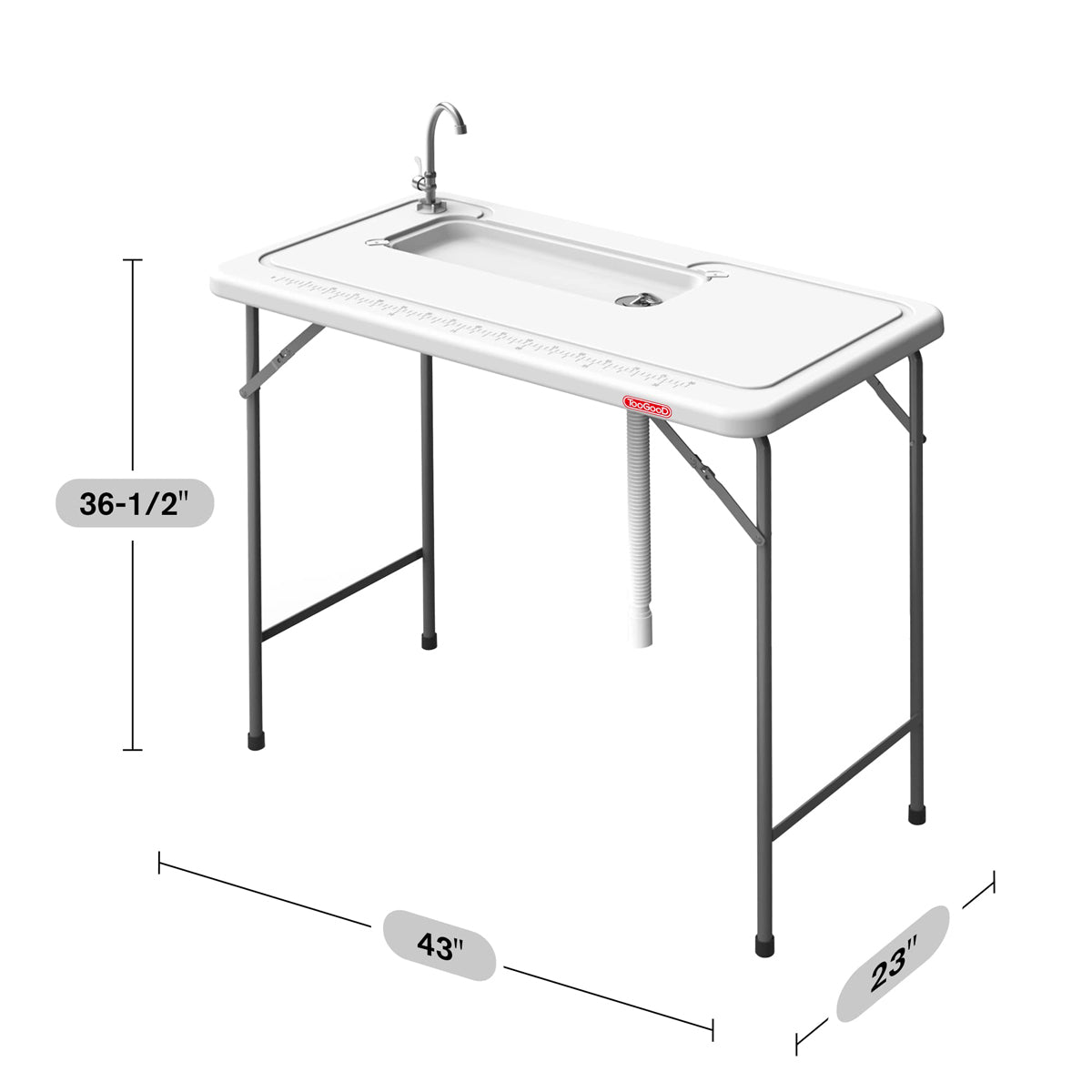 Folding Fish Cleaning Table with Sink, with 31' Ruler Integrated