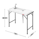 Folding Fish Cleaning Table with Sink, with 31' Ruler Integrated