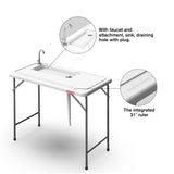 Folding Fish Cleaning Table with Sink, with 31' Ruler Integrated