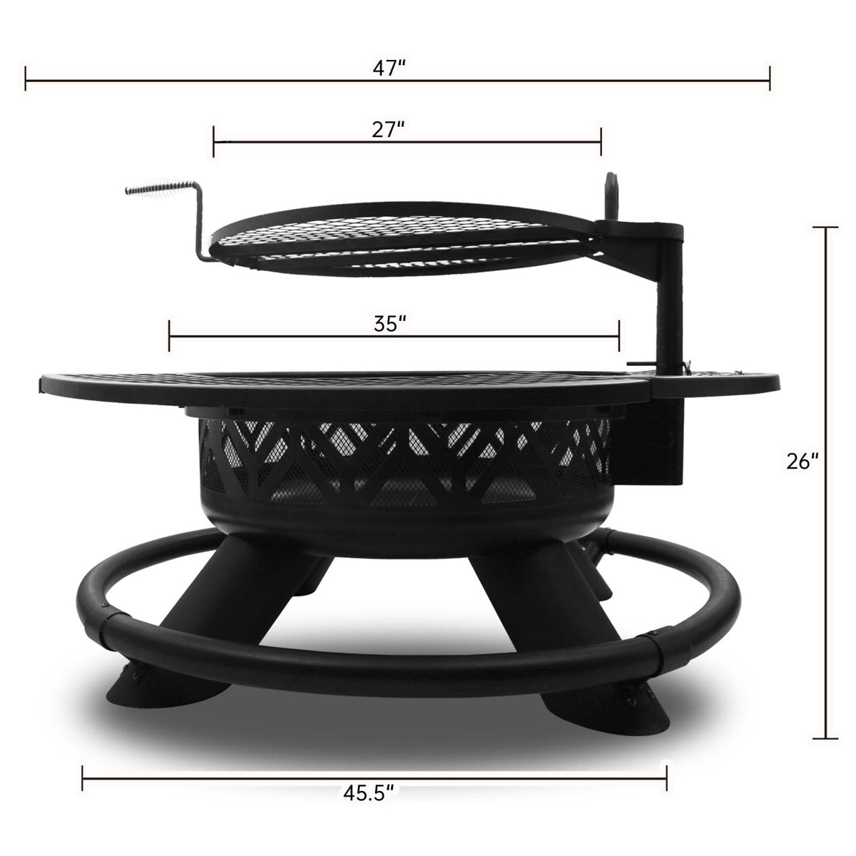 47“ Steel Round Fire Pit with BBQ Grate for Patio Outdoor, Wood Burning Firepit
