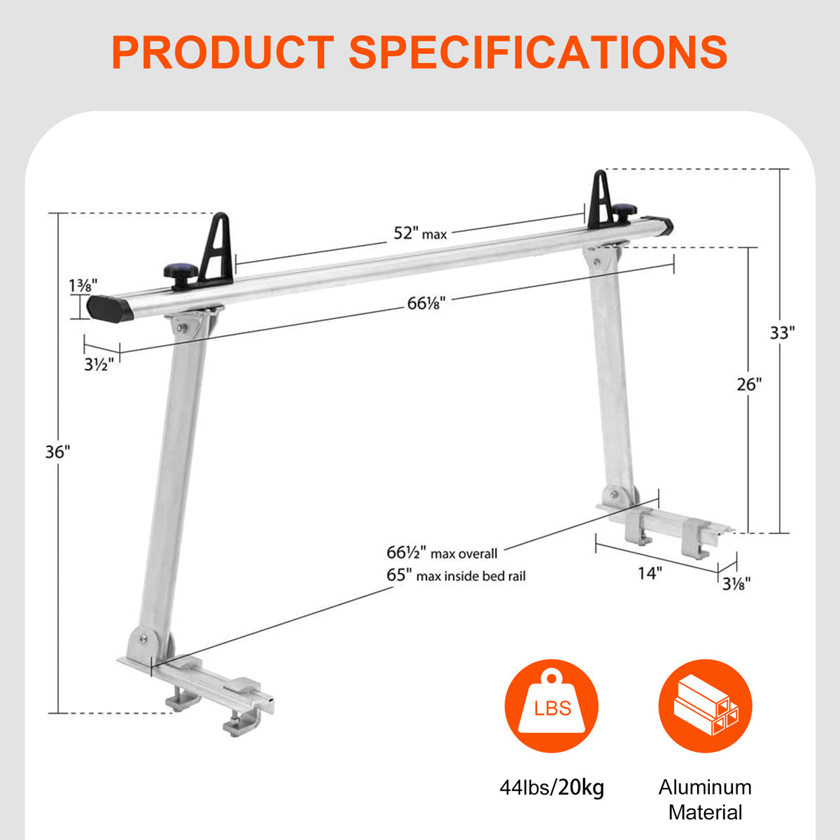 800 LBS Universal Aluminum Truck Rack, Heavy Duty Ladder Rack for Trucks & Pickups