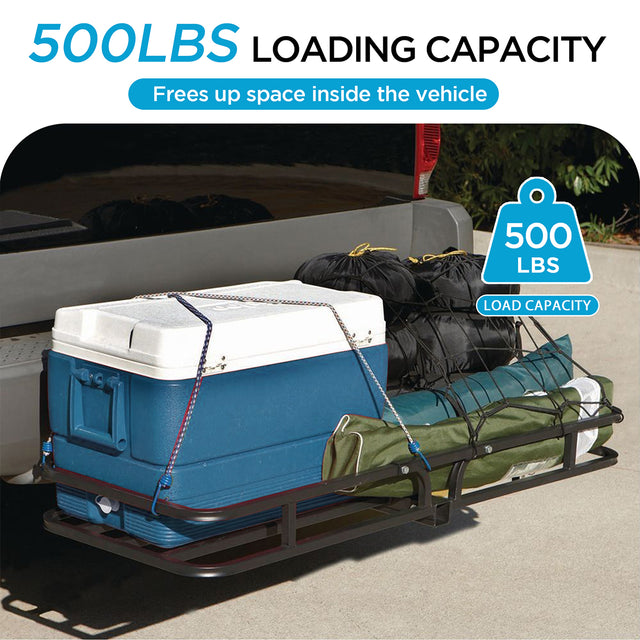 500 LBS Hitch Cargo Carrier, Heavy Duty Steel  Cargo Basket, Fits 2" Receivers,  53.5" x 19.5" x 4", Heat-Resistant, Durable, Easy Assembly