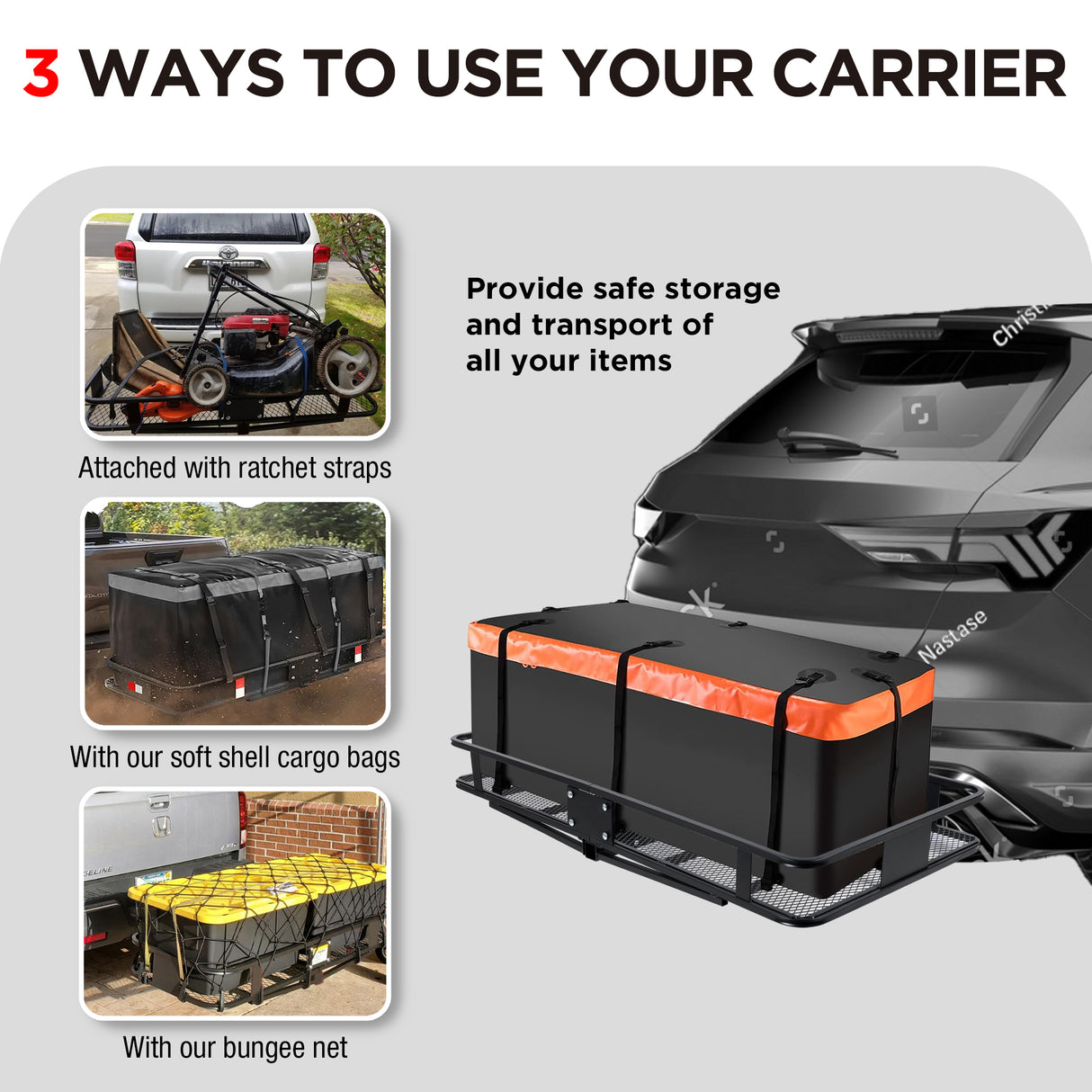 400lb Cargo Carrier, 2 Inch Receiver Luggage Basket with Anti-Wobble Hitch Pin