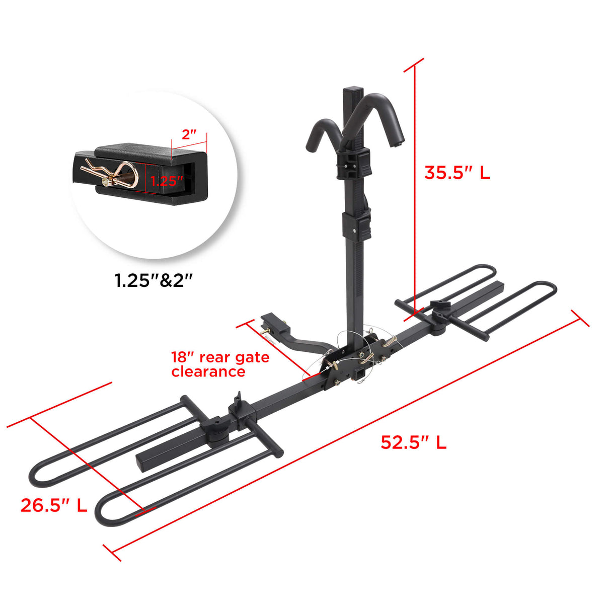 2-Bike Hitch Bike Rack, Pin Clip Folding Bike Carrier, 80 LBS Capacity, Fits 2'' and 1.25'' Receiver