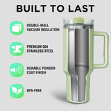 40oz Tumbler with Handle and Straw, Stainless Steel Leakproof Insulated Mug, Mint Green