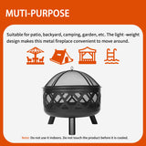 24 inch Outdoor Cross-Woven Steel Wood Burning Fire Pit with Poker and Cover, 2-in-1 Functionality to Heat and Grill