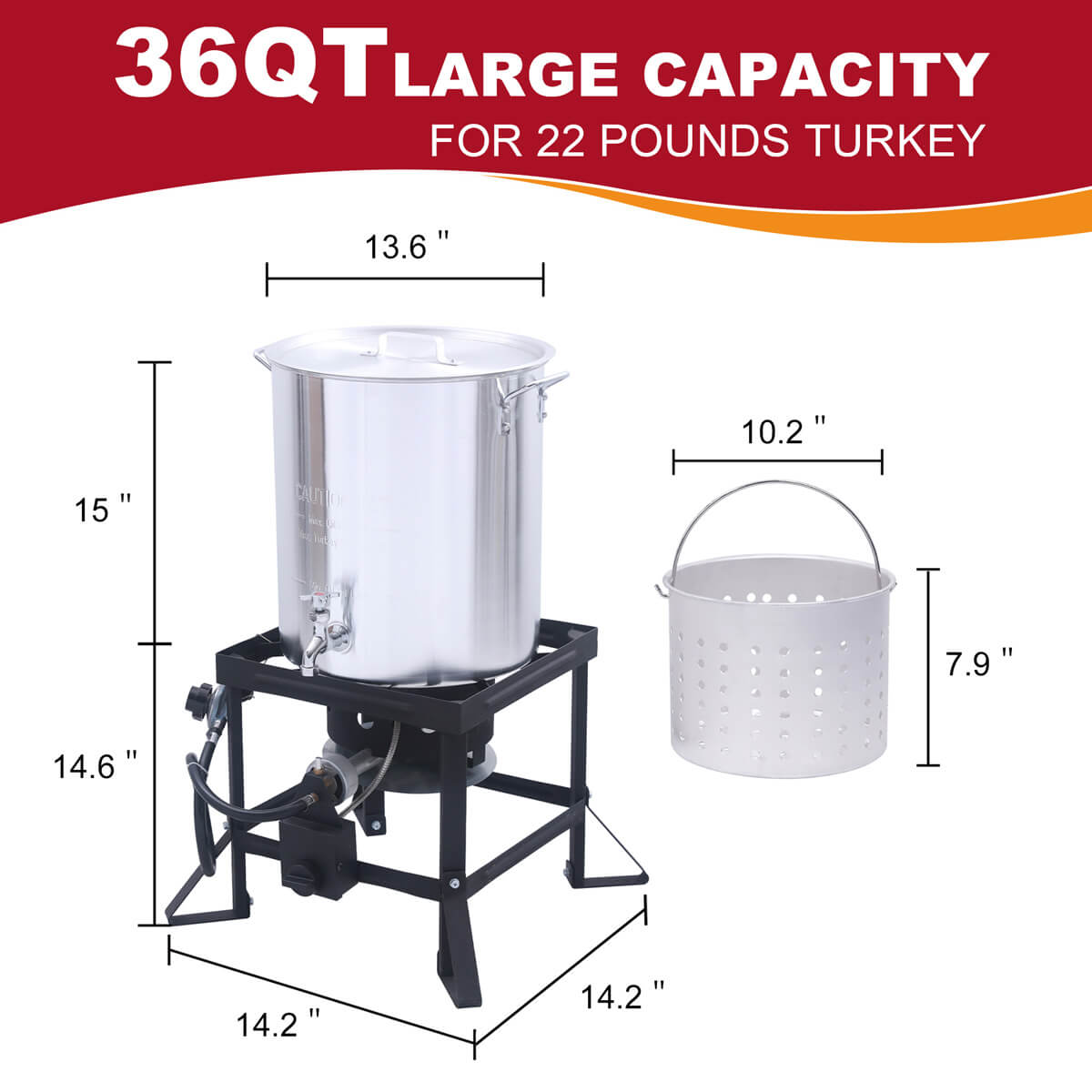 36 Qt. Turkey Deep Fryer Pot, Outdoor Turkey Boiler With Drain Spout & Propane Burner