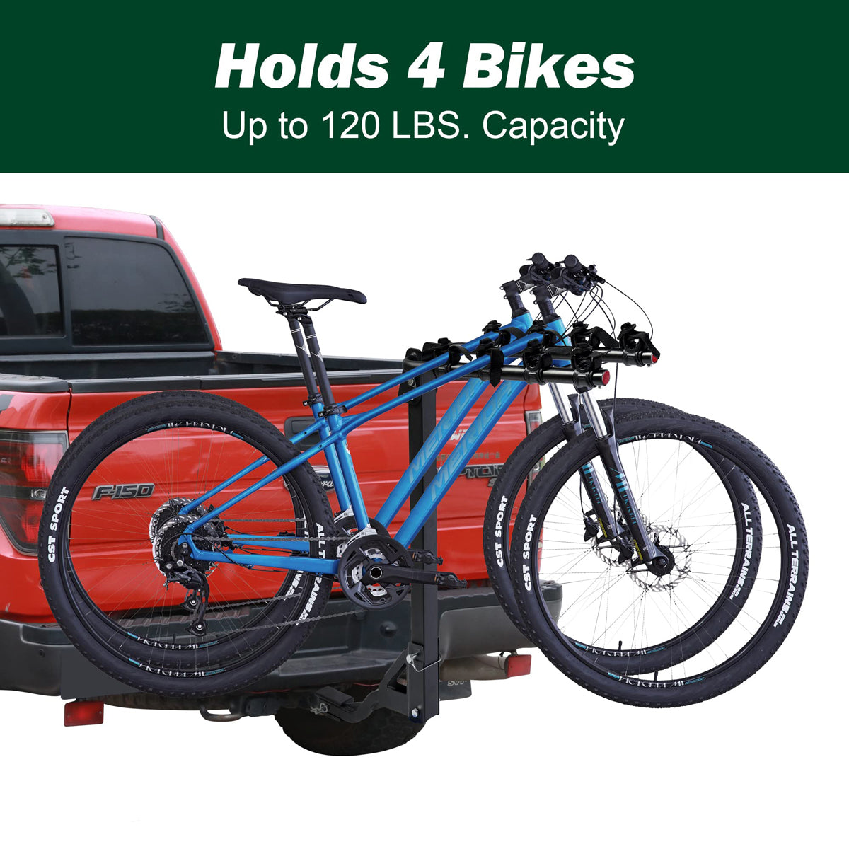 4 Bike Hitch Bike Rack Folding Bike Carrier 120 LBS Capacity Fits 2 and 1.25 Receiver For RVs Cars Trucks Trailer Campers Bumpers SUV OutfitR