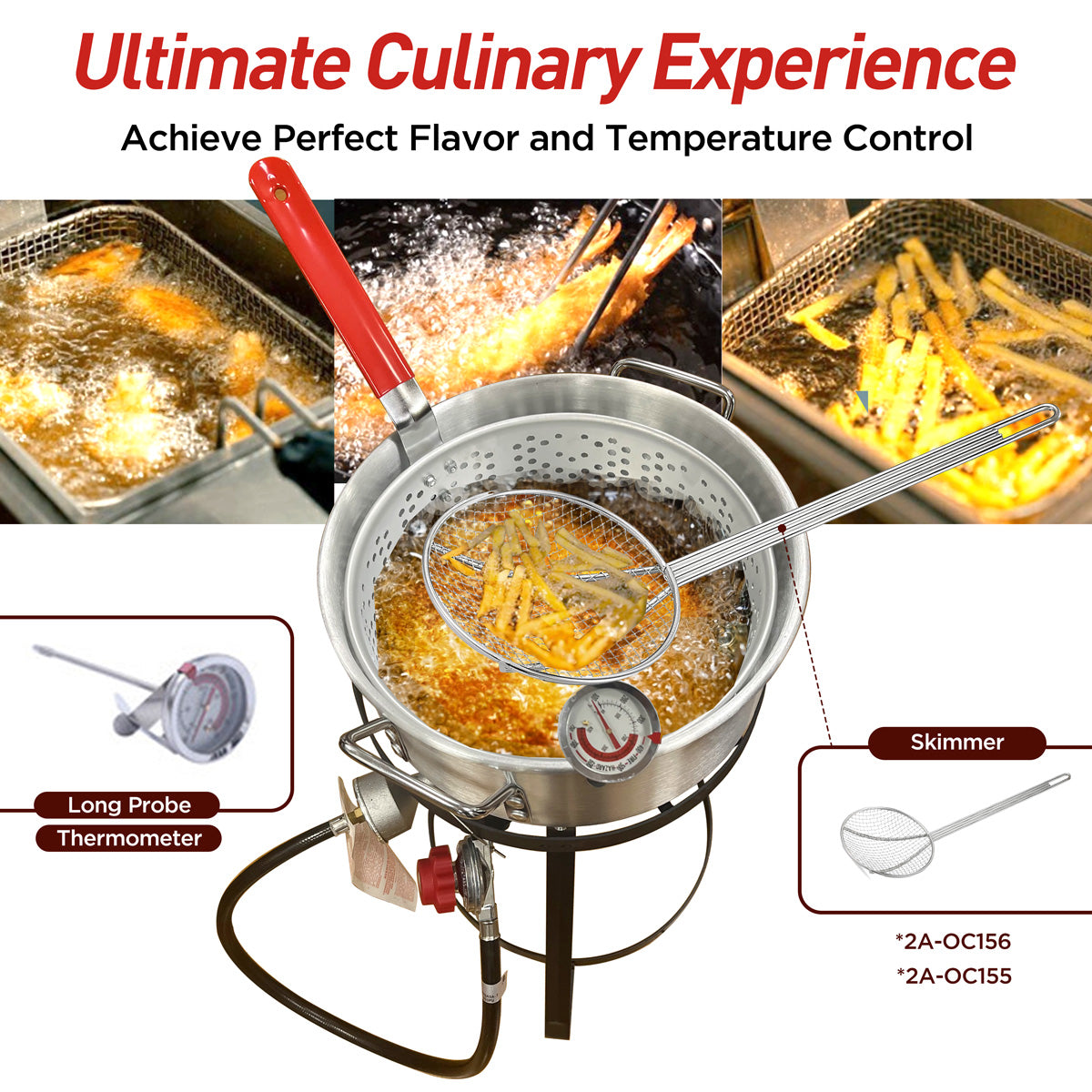 10.5 Qt. Outdoor Camping Fryer with Premium Aluminum Filter Basket and Thermometer for frying fish, wings, and seafood