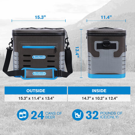 24 Can Portable Soft Cooler, Leakproof Zipper, Leeps Cold up to 72 Hours