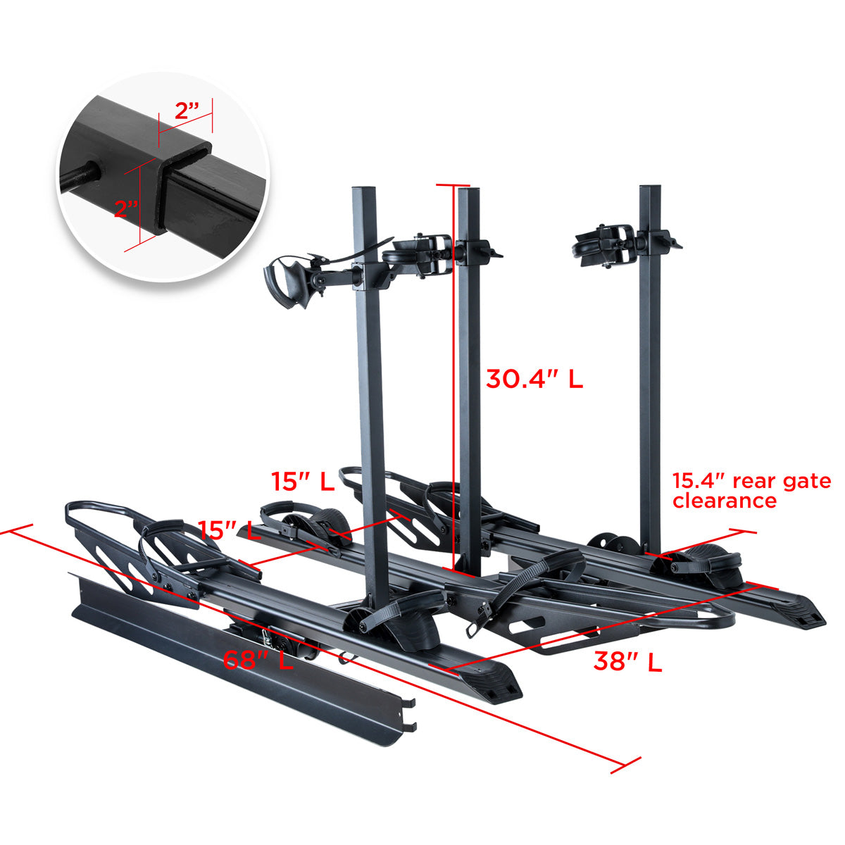 3-Bike Hitch E-bike Rack with Ramp, Fat Tire Electric Bike Carrier, 250 LBS Capacity, Fits 2'' Receiver