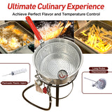 10.5 Qt. Outdoor Camping Fryer with Premium Aluminum Filter Basket and Thermometer for frying fish, wings, and seafood