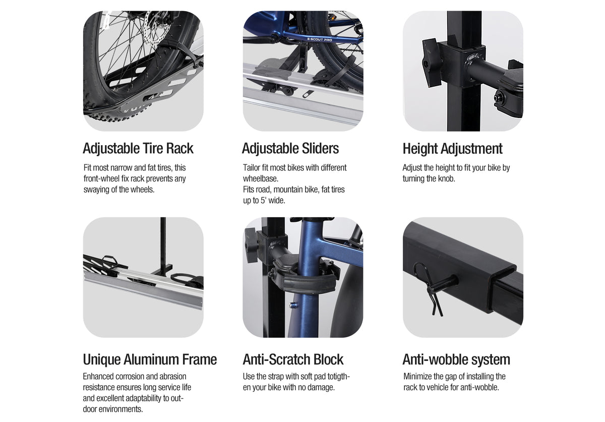 Bike Wheel Racking Systems 1-Bike Hitch E-bike Rack with Ramp, Lightweight Single Electric Bike ...