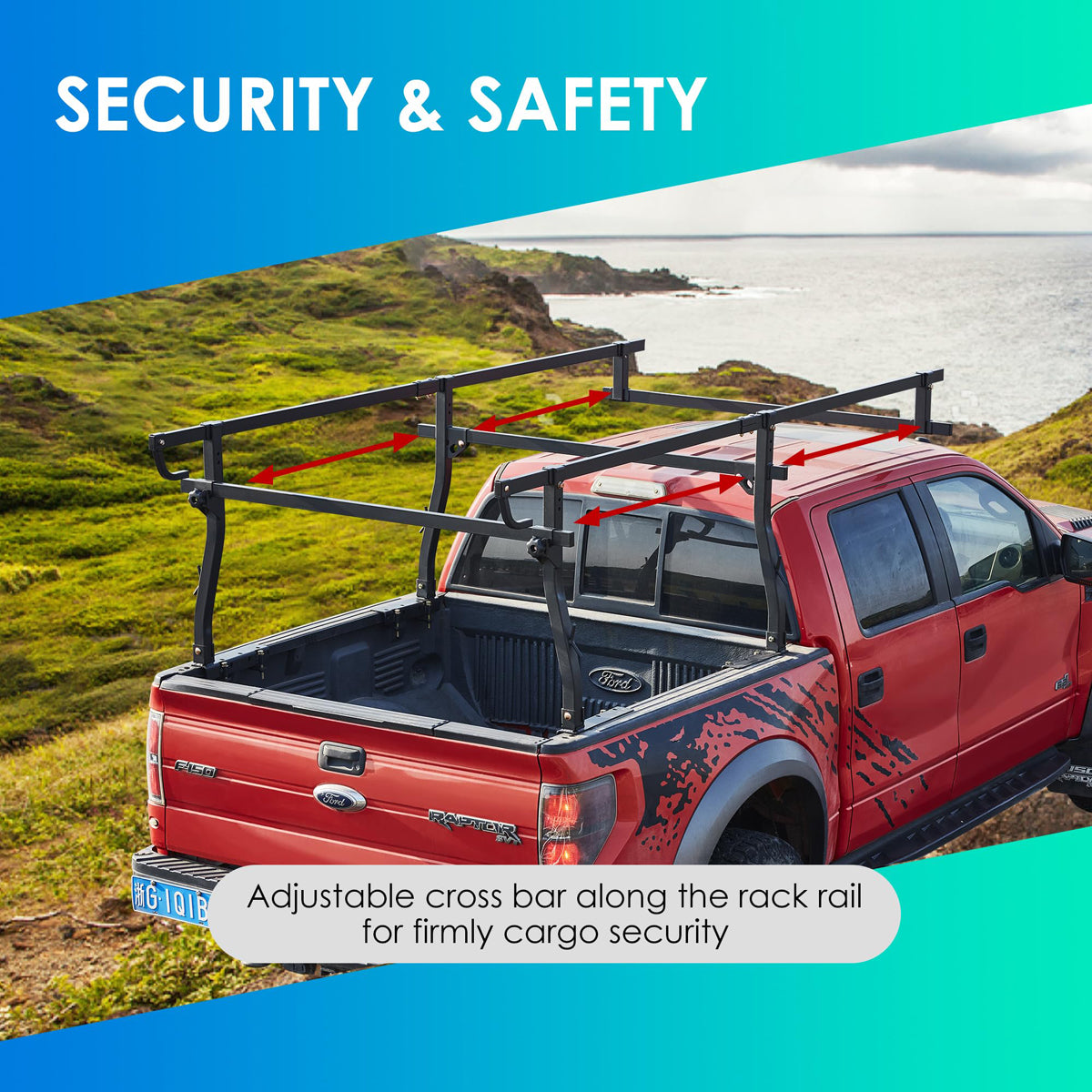 Full Size Truck Ladder Rack, 1000 LBS Capacity, 45'' to 66'' Width Range