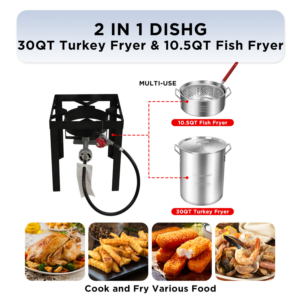 30 Qt Propane Turkey Fryer with 10 Qt Fish Fryer, Steamer & Boiler Set