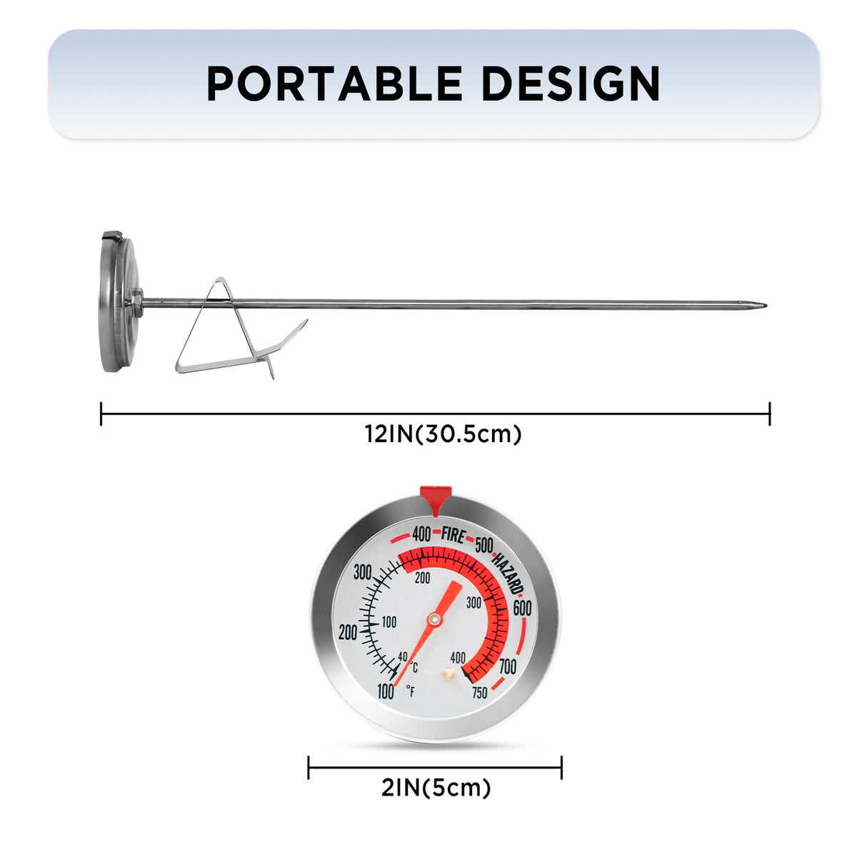 12" Fry Thermometer,Stainless Steel Stem Meat Cooking Thermometer